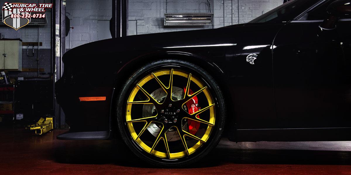vehicle gallery/dodge hellcat dub xa90 manor 24X9 Gloss Black w/ Yellow Windows | Gloss Black Lip wheels and rims